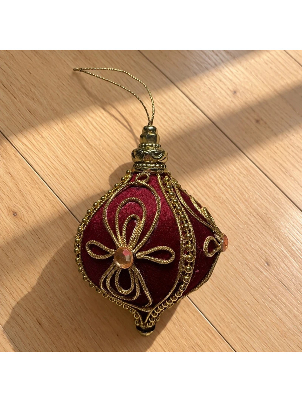 Vintage Burgundy Velvet Christmas Ornament Gold Trim Jeweled Victorian Style